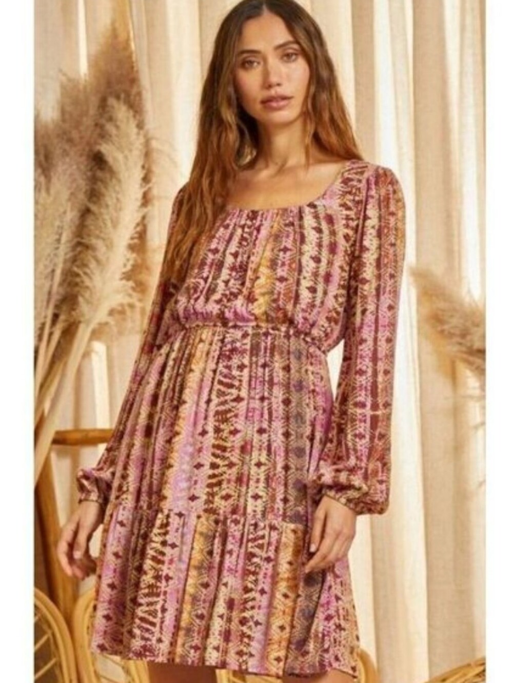 Savanna Jane Pink Multi-Print Long Sleeve Mini Dress